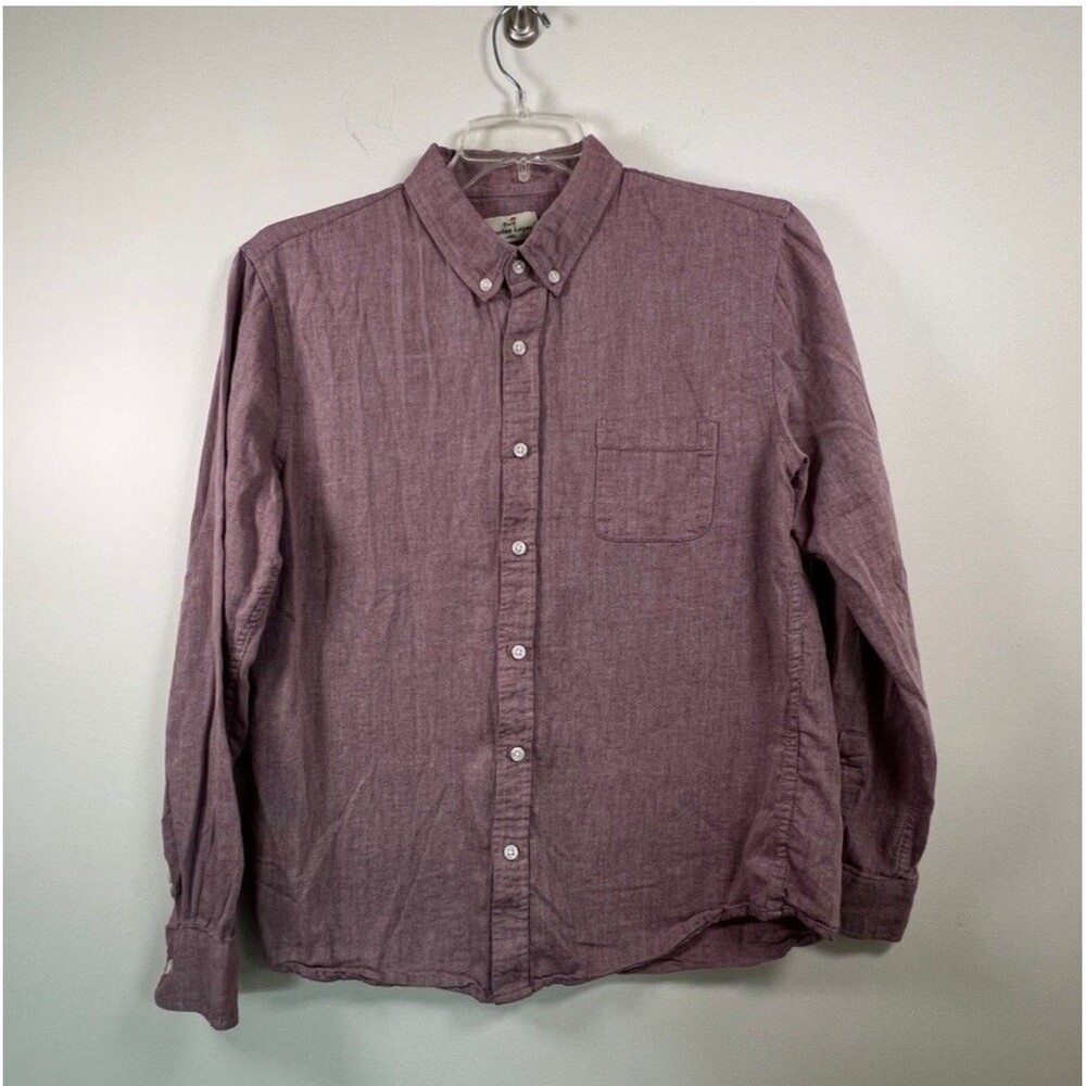 Marine Layer Shirt Mens Marge L Purple Red Button Down Pocket Cotton Casual